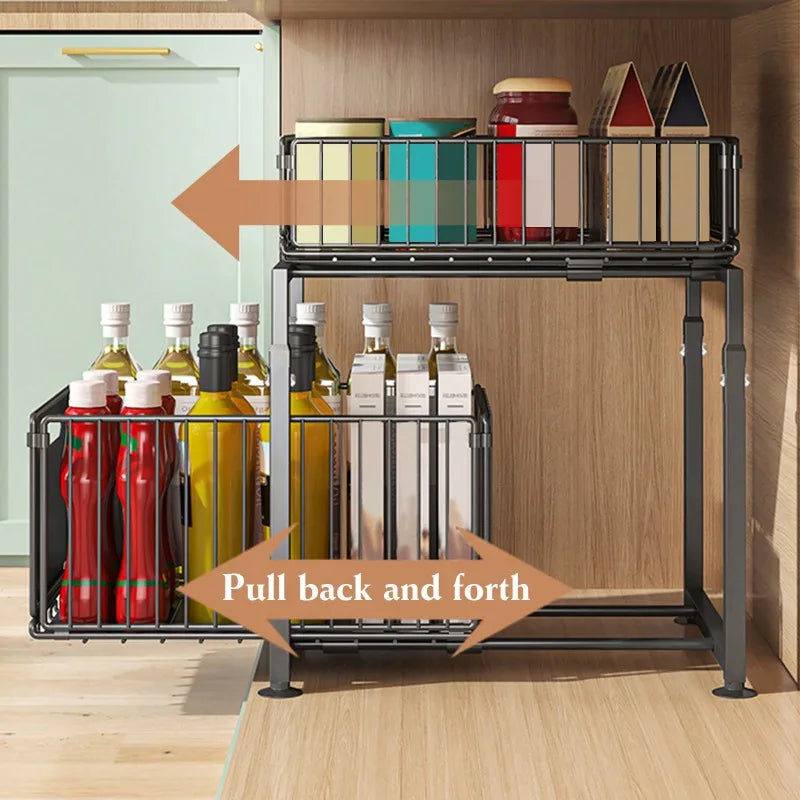 Pull-Out Under Sink Organizer – 2-Tier Sliding Storage Rack for Kitchen & Bathroom Cabinets